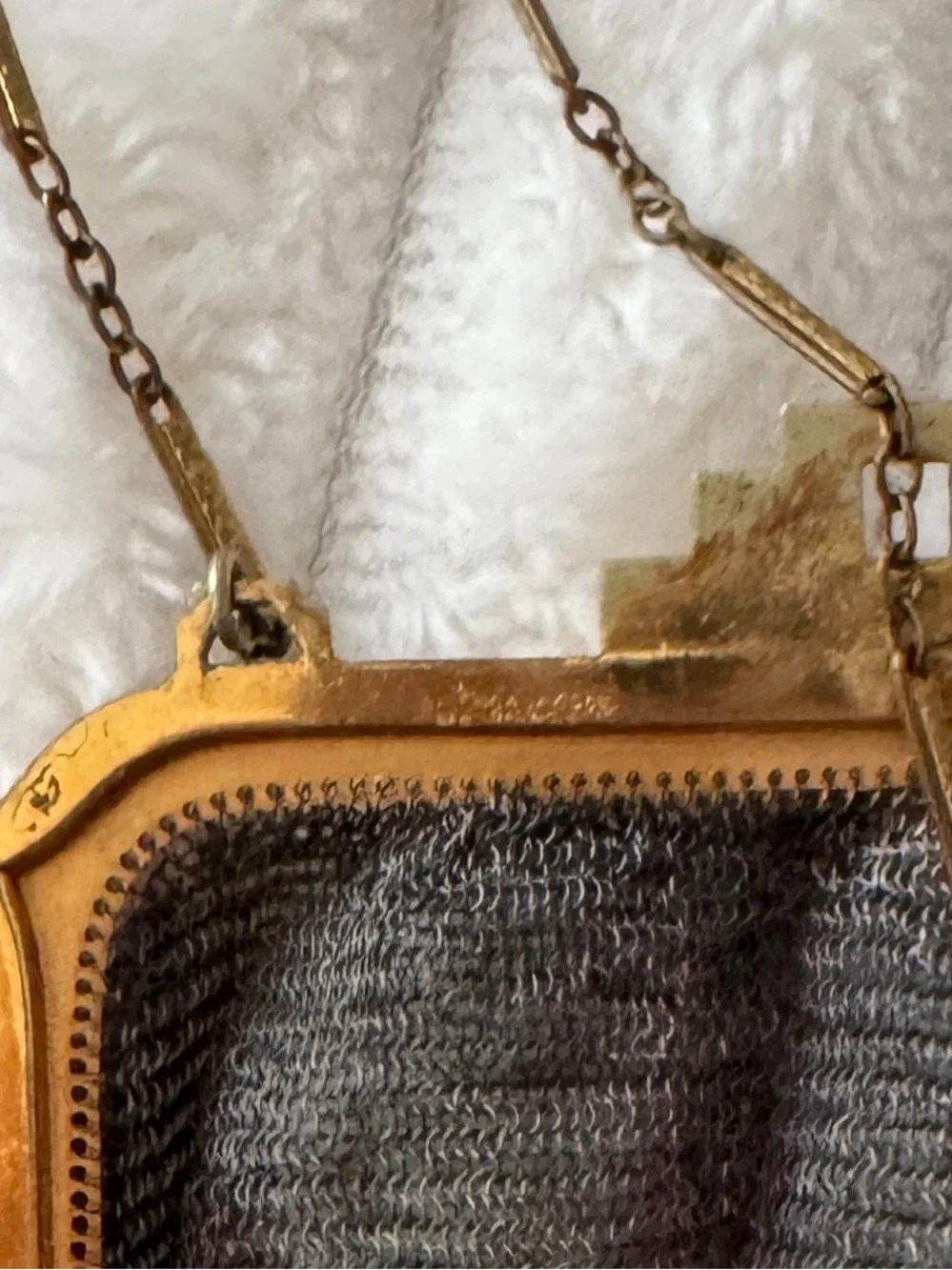 Vintage Gold Frame Mesh Handbag in Gray with Subtle Color Accents